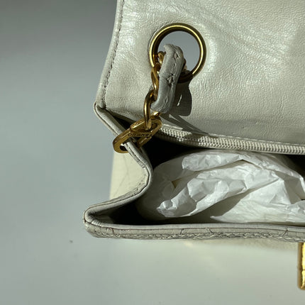 Chanel Mini Square Flap Bag Vintage White Lizard-skin Leather 24k Gold Plated Hardware, 2000-2002