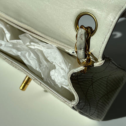 Chanel Mini Square Flap Bag Vintage White Lizard-skin Leather 24k Gold Plated Hardware, 2000-2002