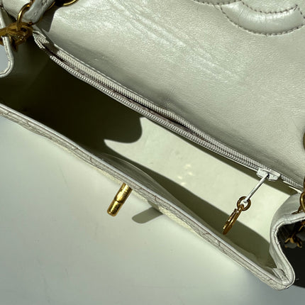 Chanel Mini Square Flap Bag Vintage White Lizard-skin Leather 24k Gold Plated Hardware, 2000-2002
