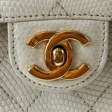 Chanel Mini Square Flap Bag Vintage White Lizard-skin Leather 24k Gold Plated Hardware, 2000-2002
