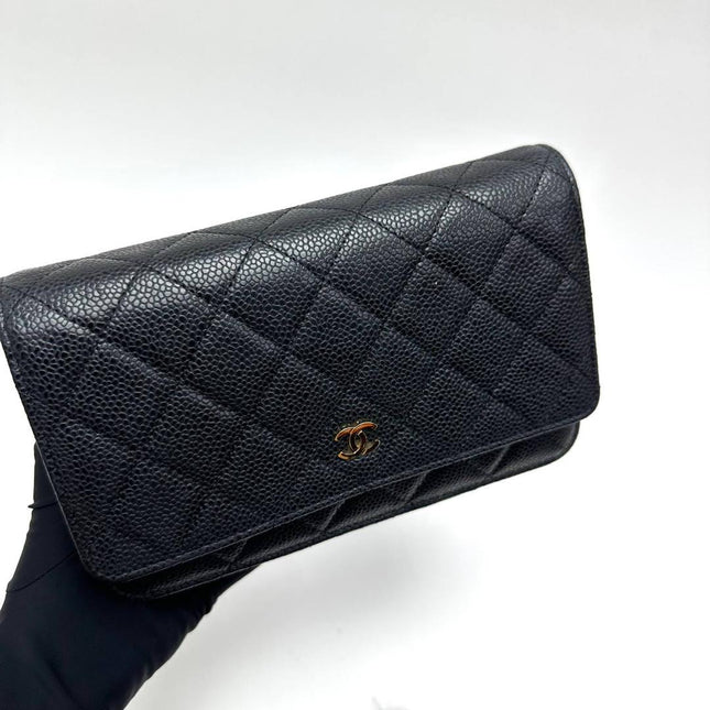 Chanel Wallet on Chain Classic Flap Black Caviar Leather Gold Hardware 2015