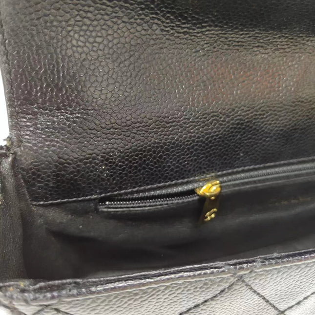 Chanel Single Flap Black Caviar Leather Vintage 24k Gold