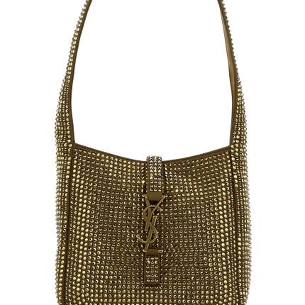 Yves Saint Laurent YSL Le 5 A 7 Hobo Mini Brown Silk Crystals Shoulder Bag