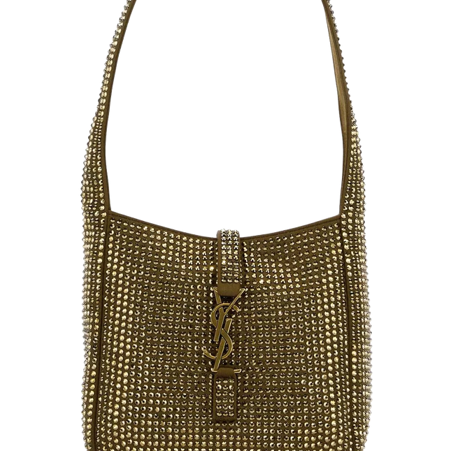 Yves Saint Laurent YSL Le 5 A 7 Hobo Mini Brown Silk Crystals Shoulder Bag