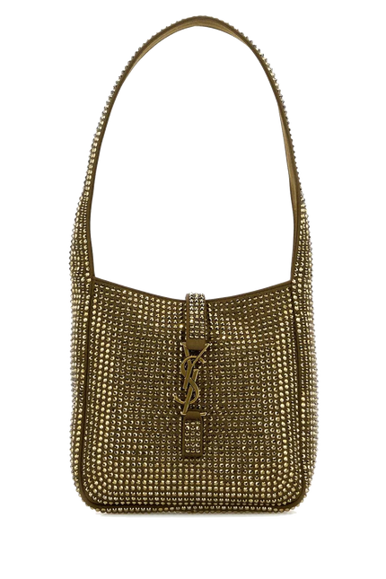 Yves Saint Laurent YSL Le 5 A 7 Hobo Mini Brown Silk Crystals Shoulder Bag
