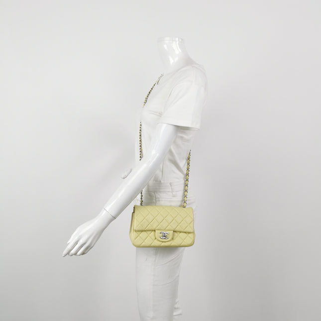 Chanel Classic Flap Rectangular Mini Yellow Lambskin Leather Silver Hardware Microchip