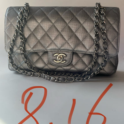 Chanel Classic Flap Medium 2016 Metallic Grey Pixel Effect Calfskin Leather Silver Hardware