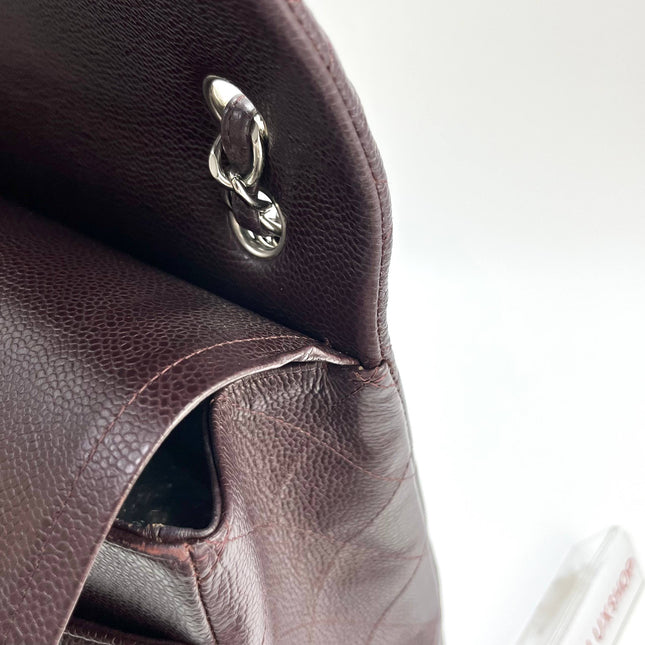 Chanel Classic Flap Jumbo Purple Caviar Leather Double Flap Silver Hardware