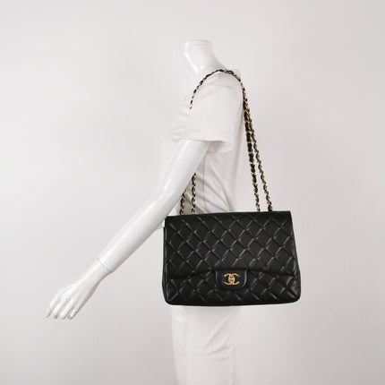 Chanel Classic Flap Jumbo Black Lambskin Leather Single Flap Gold Hardware 2010-11