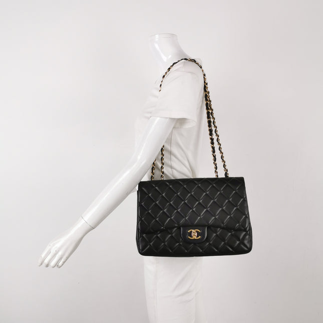 Chanel Classic Flap Jumbo Black Lambskin Leather Single Flap Gold Hardware 2010-11