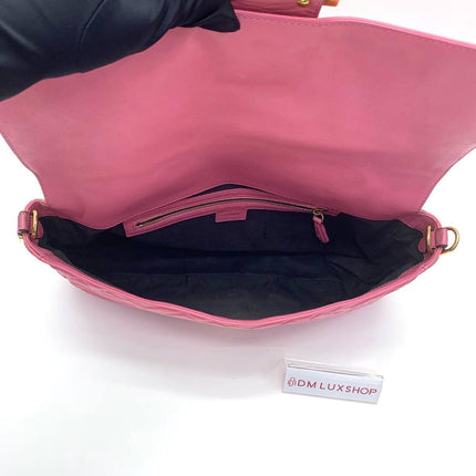 Fendi Baguette Large Pink Leather 3D FF Motif Crossbody Bag