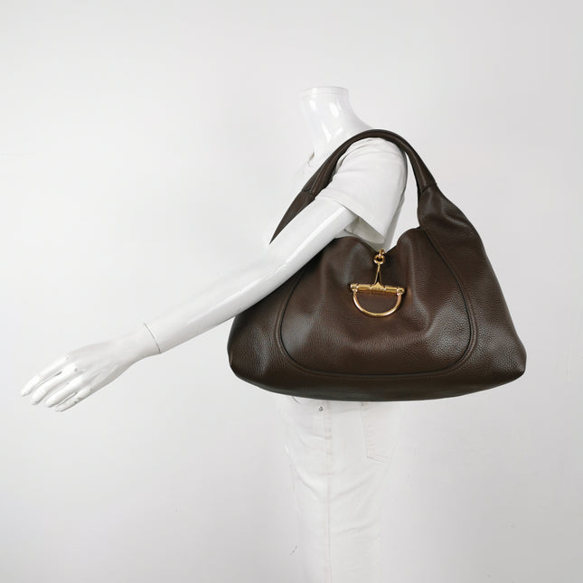 Gucci Softbit Maxi Shoulder Bag Dark Brown Calfskin Leather