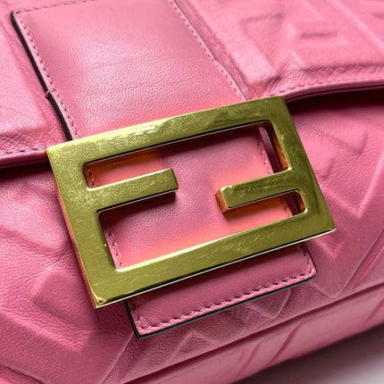 Fendi Baguette Large Pink Leather 3D FF Motif Crossbody Bag