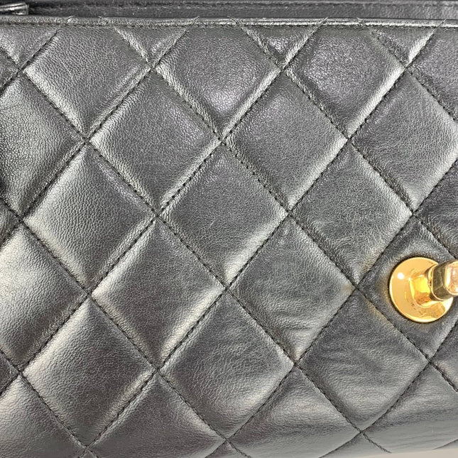 Chanel Medium Double Sided Top Handle Flap Bag Black Lambskin Leather 24k Gold Hardware