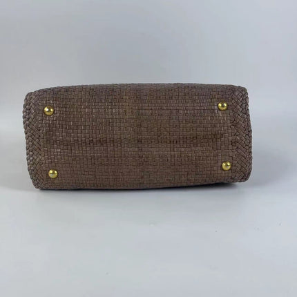 Sac de courses cabas Prada Madras en cuir tressé marron à poignée supérieure
