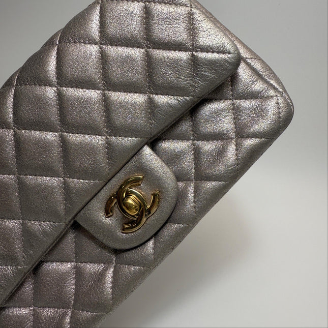 Chanel Classic Flap Mini Metallic Pink Lambskin Leather Gold Hardware