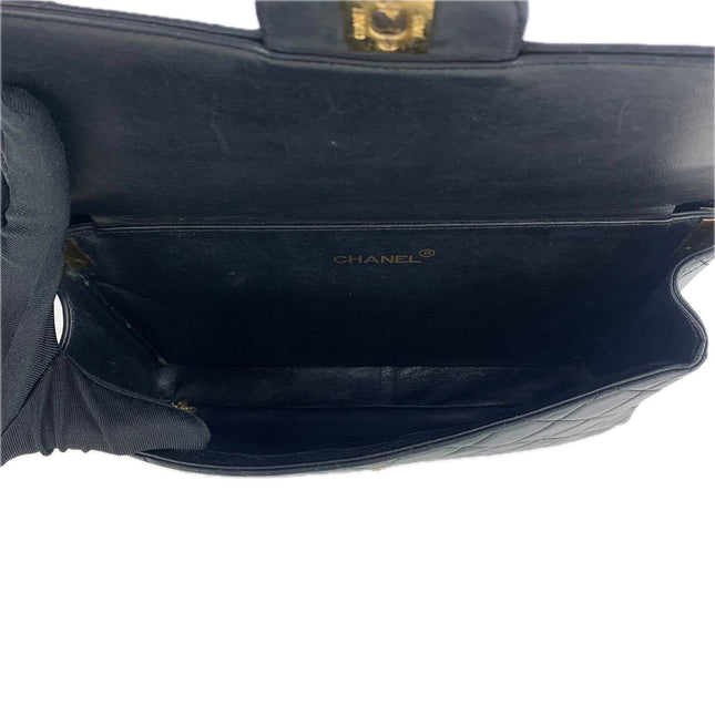 Chanel Medium Double Sided Top Handle Flap Bag Black Lambskin Leather 24k Gold Hardware