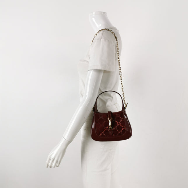 Gucci Jackie 1961 Mini Burgundy Velvet with Crystals Bag