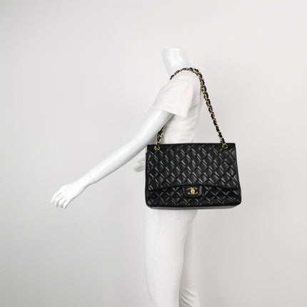 Chanel Classic Flap Maxi 2009 Black Lambskin Leather Single Flap with Gold Hardware