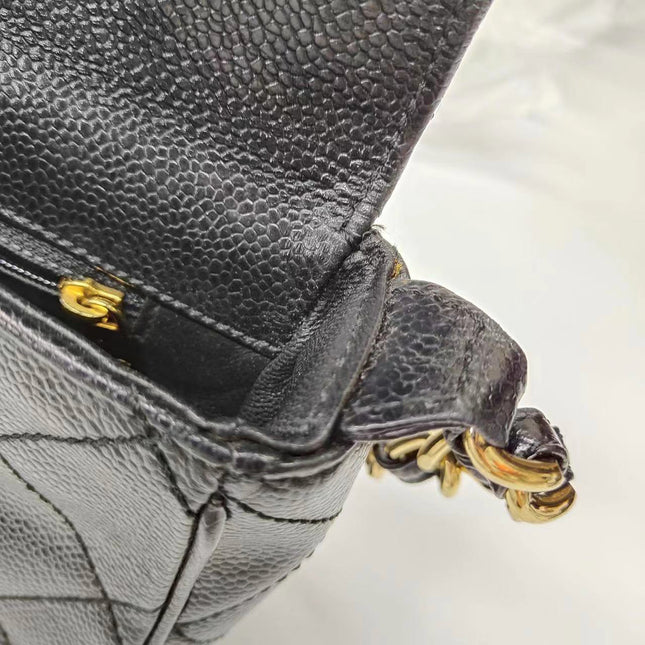 Chanel Single Flap Black Caviar Leather Vintage 24k Gold