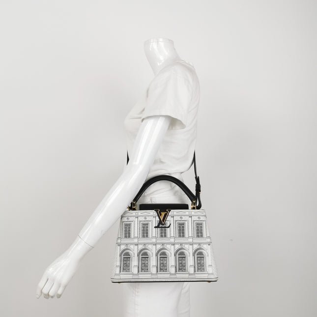 Louis Vuitton x Fornasetti Architectural Calfskin Capucines BB Black and White