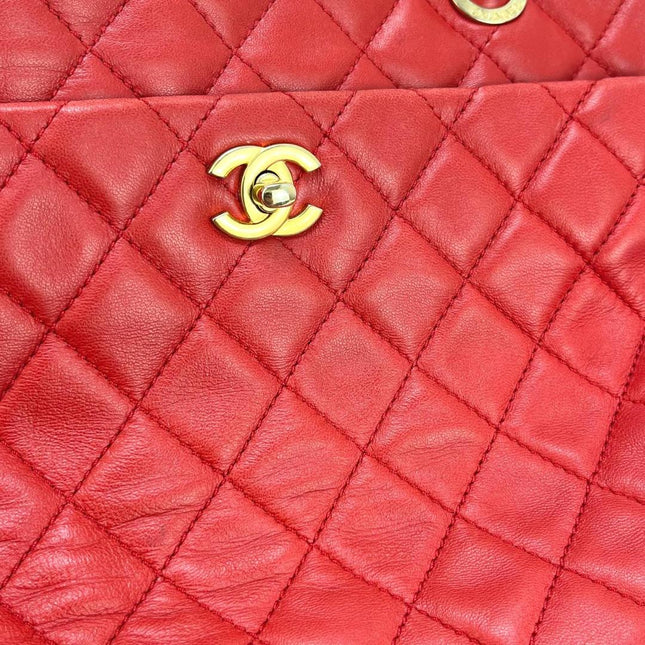 Chanel Shopping Tote Red Lambskin Leather Gold Hardware 2013-14