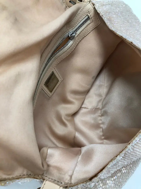 Fendi Baguette Glittering Waterfall Beads Cream Shoulder Bag