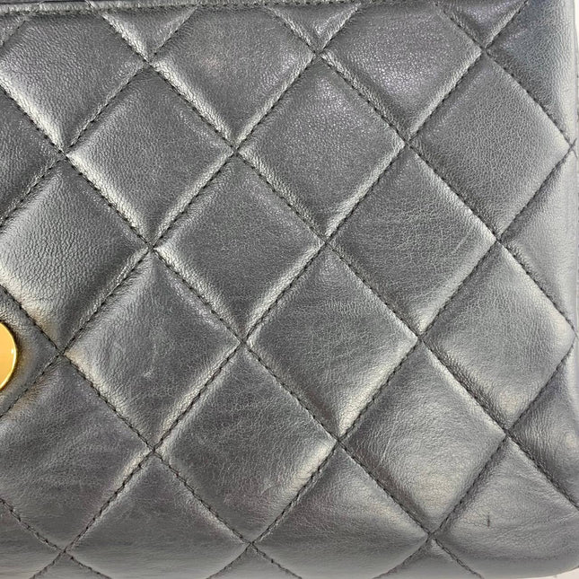 Chanel Medium Double Sided Top Handle Flap Bag Black Lambskin Leather 24k Gold Hardware