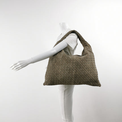 Bottega Veneta Hop Large Olive Green Suede Leather Hobo Bag 54cm