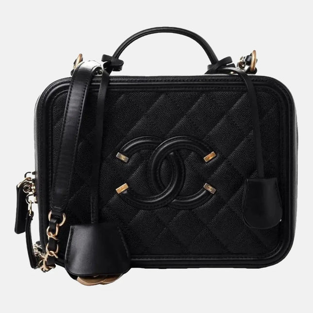 Chanel Filigree Mini Vanity Case 2019 Caviar Leather Black-Luxbags