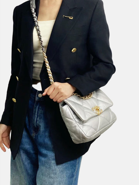 Sold Chanel 19 Bag 2021 Small Silver Crossbody Bag