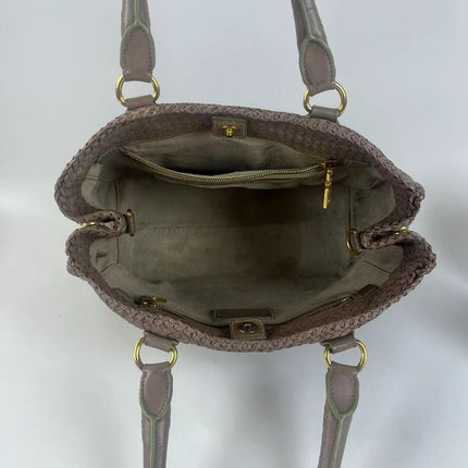 Sac de courses cabas Prada Madras en cuir tressé marron à poignée supérieure