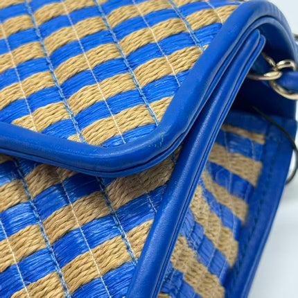 Chanel Mini Raffia Jute Striped Flap Bag Blue Diamond Wild Stitch