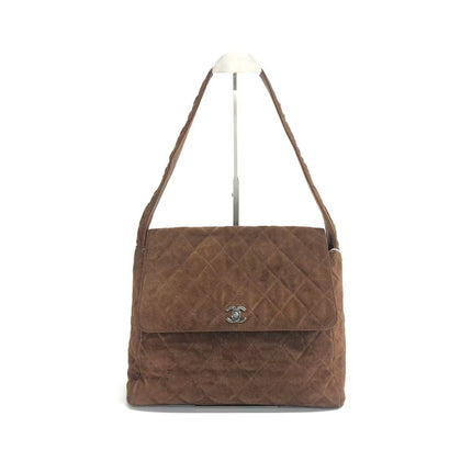 Chanel Vintage Kelly Brown Suede Leather Shoulder Bag Silver Hardware, 1996-1997-Luxbags