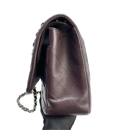 Chanel Classique Grand Modèle Noir Cuir Caviar Double Rabat Métal Argenté