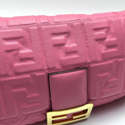 Fendi Baguette Large Pink Leather 3D FF Motif Crossbody Bag