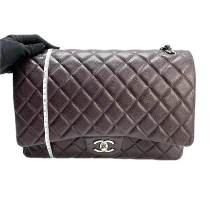 Chanel Classique Grand Modèle Noir Cuir Caviar Double Rabat Métal Argenté