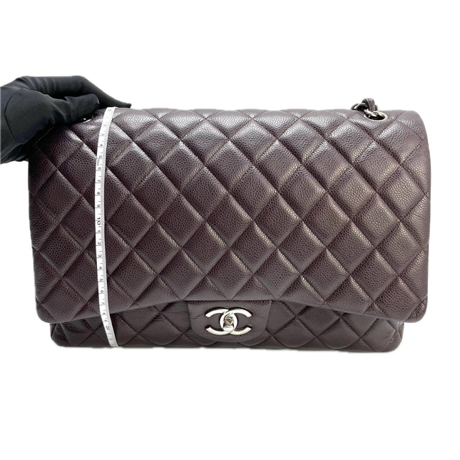 Chanel Classic Flap Jumbo Purple Caviar Leather Double Flap Silver Hardware