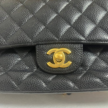 Chanel Classic Flap Medium Black Caviar Leather Double Flap Gold Hardware