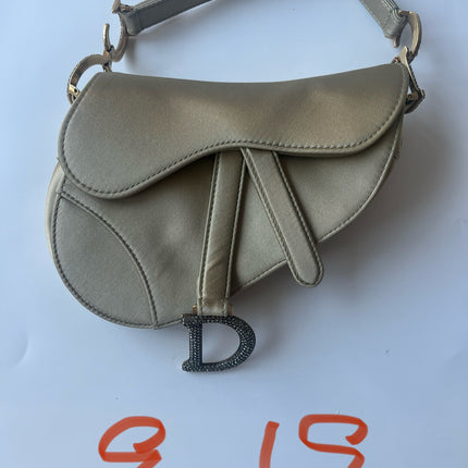 Dior Saddle Mini Silk Handbag Light Gold with Crystals