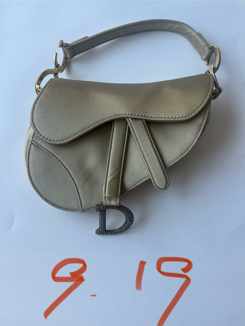 Dior Saddle Mini Silk Handbag Light Gold with Crystals