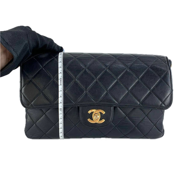 Chanel Medium Double Sided Top Handle Flap Bag Black Lambskin Leather 24k Gold Hardware