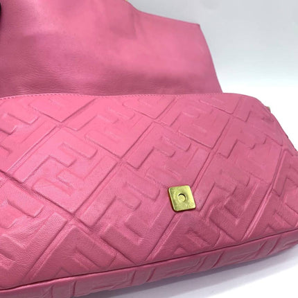 Fendi Baguette Large Pink Leather 3D FF Motif Crossbody Bag