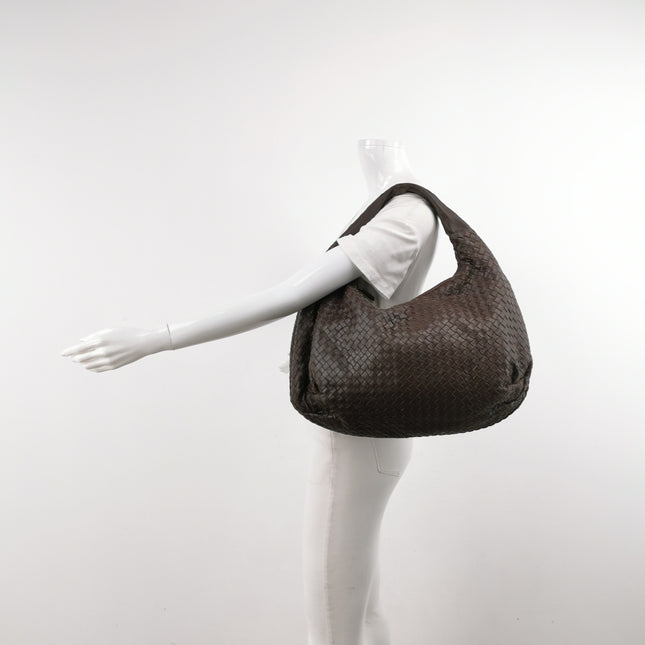 Bottega Veneta Belly Hobo Intreccio Leather Dark Chocolate Brown Large 50cm