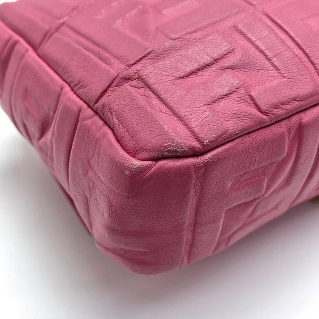 Fendi Baguette Large Pink Leather 3D FF Motif Crossbody Bag
