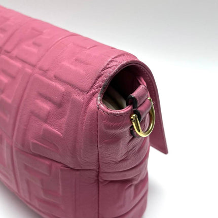 Fendi Baguette Large Pink Leather 3D FF Motif Crossbody Bag