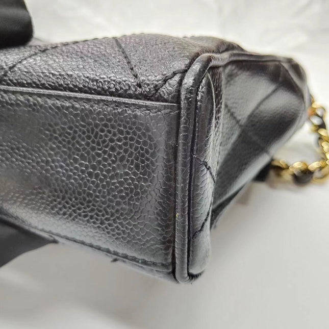 Chanel Single Flap Black Caviar Leather Vintage 24k Gold