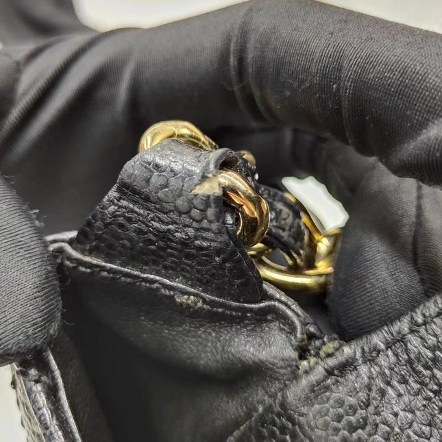 Chanel Single Flap Black Caviar Leather Vintage 24k Gold