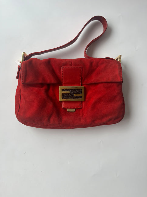 Fendi Baguette Red Suede Purple Starry Buckle Shoulder Bag