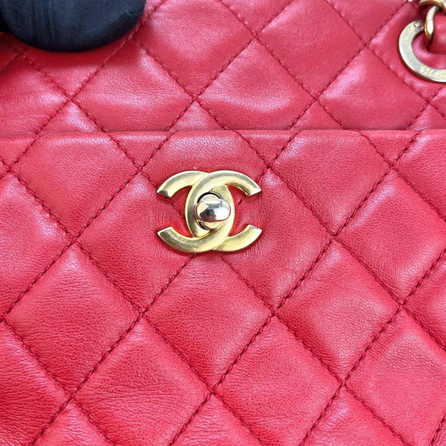 Chanel Shopping Tote Red Lambskin Leather Gold Hardware 2013-14
